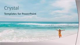  Presentation with lagoon - Cool new theme with laguna - happy woman in yellow dress backdrop and a light blue colored foreground