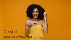  Presentation with yellow - Theme featuring happy-woman-in-yellow-dress background and a  colored foreground