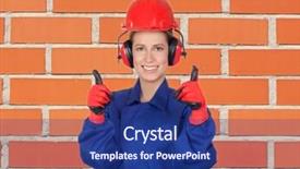  Presentation with brick wall - Cool new PPT layouts with happy woman industrial worker whit backdrop and a  colored foreground