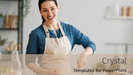  Presentation with bakery - Slide deck featuring happy-woman-is-preparing-bakery background and a coral colored foreground