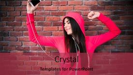  Presentation with listening woman - Slide set enhanced with happy woman listening music background and a red colored foreground