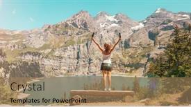  Presentation with switzerland - Presentation featuring happy-woman-looking-at-oeschinensee background and a  colored foreground