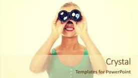  Presentation with binocular - Colorful presentation design enhanced with woman looking through the binocular backdrop and a cream colored foreground