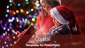  Presentation with dust - PPT layouts having happy woman looking at her son putting his hands into magic red giftbox with golden dust background and a tawny brown colored foreground