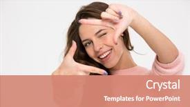  Presentation with happy birthday frame holiday - Colorful slide deck enhanced with happy woman making frame backdrop and a coral colored foreground