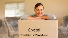  Presentation with apartment - Slides having happy woman moving to new apartment background and a coral colored foreground