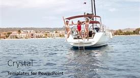  Presentation with happy holidays - Colorful presentation theme enhanced with happy-woman-on-summer-holidays backdrop and a light gray colored foreground