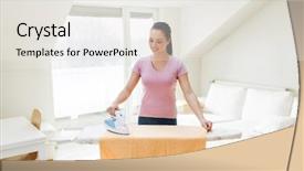  Presentation with ironing - Amazing presentation theme having happy woman or housewife iron backdrop and a white colored foreground