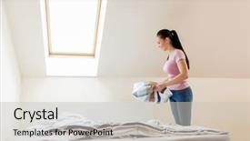  Presentation with cleaning - Colorful PPT theme enhanced with happy woman or housewife making backdrop and a light gray colored foreground