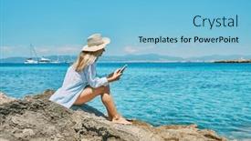  Presentation with wide - Presentation design enhanced with happy-woman-outdoors-lifestyle-watching background and a light blue colored foreground