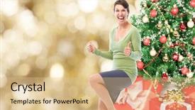  Presentation with happy birthday gold - PPT layouts having happy woman over golden christmas background and a  colored foreground