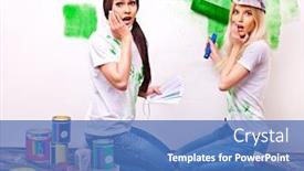  Presentation with wall paint - Colorful slide deck enhanced with happy woman paint wall at home backdrop and a teal colored foreground