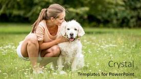  Presentation with golden woman - Slide set with happy-woman-playing-with-golden background and a yellow colored foreground