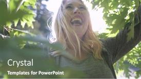  Presentation with green city - Cool new presentation theme with happy-woman-plus-size-jump backdrop and a gray colored foreground