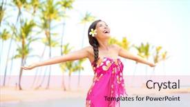  Presentation with freedom worship - Audience pleasing theme consisting of happy woman praising freedom smiling backdrop and a coral colored foreground