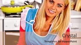  Presentation with fish - PPT theme featuring happy-woman-prepare-big-fish background and a coral colored foreground