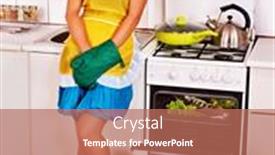  Presentation with fish - Beautiful slide set featuring happy-woman-prepare-fish backdrop and a coral colored foreground