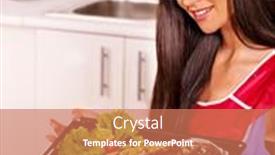  Presentation with fish - Colorful PPT theme enhanced with happy-woman-prepare-fish backdrop and a coral colored foreground