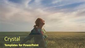  Presentation with pastel color - Slide deck with happy-woman-raise-hands background and a tawny brown colored foreground