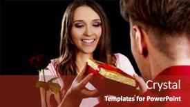  Presentation with valentines day - Cool new slide set with happy-woman-recieving-a-gift backdrop and a tawny brown colored foreground