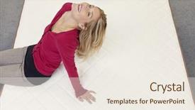  Presentation with mattress - Presentation theme with happy woman relaxing on mattress background and a sky blue colored foreground