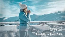  Presentation with blue mountain - Colorful PPT theme enhanced with happy woman relaxing on the top of mountain under blue sky with sunlight at sunny winter day travel vacation landscape mountains background backdrop and a gray colored foreground