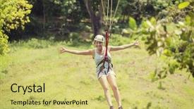  Presentation with tropical forest - Cool new PPT theme with happy woman riding a zip backdrop and a yellow colored foreground