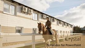  Presentation with horse riding - Slides enhanced with happy-woman-riding-on-brown background and a coral colored foreground