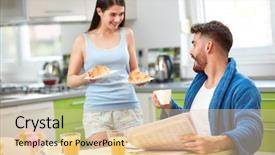  Presentation with rich - Theme consisting of happy woman serving rich breakfast background and a  colored foreground