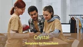  Presentation with intercultural - Presentation theme with happy-woman-showing-two-young background and a tawny brown colored foreground