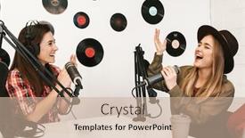  Presentation with podcast - Colorful presentation design enhanced with happy-woman-singer-performing backdrop and a coral colored foreground