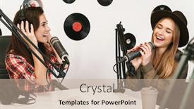  Presentation with singer - PPT theme having happy-woman-singer-performing background and a soft green colored foreground