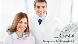  Presentation with dentist - PPT layouts featuring happy-woman-sitting-smiling background and a light gray colored foreground