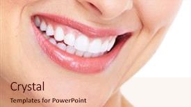  Presentation with happy smiling woman dental health - Colorful PPT theme enhanced with happy woman smile dental care backdrop and a  colored foreground