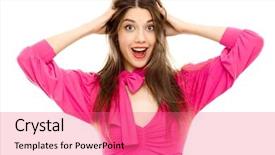  Presentation with broad - Colorful slides enhanced with happy woman smile pink dress backdrop and a  colored foreground