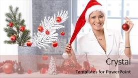  Presentation with christmas red - PPT layouts featuring happy woman smiling in santa background and a  colored foreground