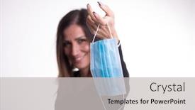  Presentation with clean air - Beautiful PPT layouts featuring happy-woman-takes-off-medical backdrop and a light gray colored foreground