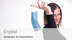  Presentation with clean air - PPT layouts having happy-woman-takes-off-medical background and a white colored foreground