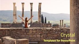  Presentation with morocco - Presentation featuring happy-woman-tourist-enjoying-beautiful background and a tawny brown colored foreground