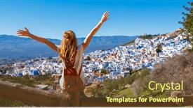  Presentation with morocco - PPT theme with happy-woman-tourist-enjoying-panoramic background and a tawny brown colored foreground