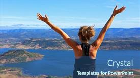  Presentation with tourist - Beautiful PPT theme featuring happy-woman-tourist-in-france backdrop and a ocean colored foreground