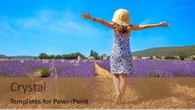  Presentation with lavender - Slides featuring happy-woman-tourist-in-france background and a  colored foreground
