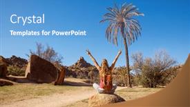  Presentation with morocco - PPT layouts having happy-woman-tourist-in-tafraoute background and a teal colored foreground