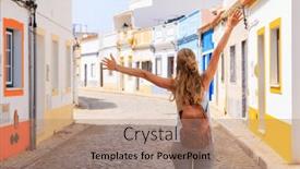  Presentation with algarve - Theme consisting of happy-woman-tourist-travel background and a coral colored foreground