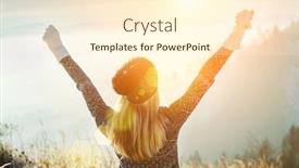  Presentation with snow day - PPT theme consisting of happy-woman-traveler-staying background and a cream colored foreground