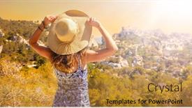  Presentation with france - Slide deck having happy-woman-traveling-in-france background and a gold colored foreground