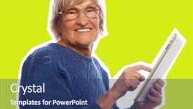  Presentation with ipad - Colorful slide set enhanced with happy woman using ipad art backdrop and a ocean colored foreground