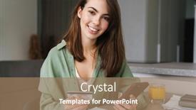  Presentation with mobile home - Audience pleasing slide set consisting of happy-woman-using-mobile-phone backdrop and a coral colored foreground