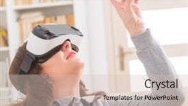  Presentation with virtual - Theme enhanced with 3d vision - happy woman using virtual reality background and a lemonade colored foreground