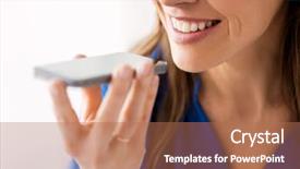  Presentation with voice - Theme with happy woman using voice background and a coral colored foreground